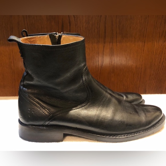 Frye Black Leather Men's Boots (Paul Inside-Zip) - Picture 10 of 12